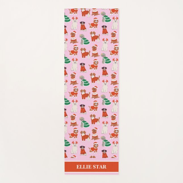 Esterilla De Yoga Navidades rosas perros Chica personalizado (Anverso)