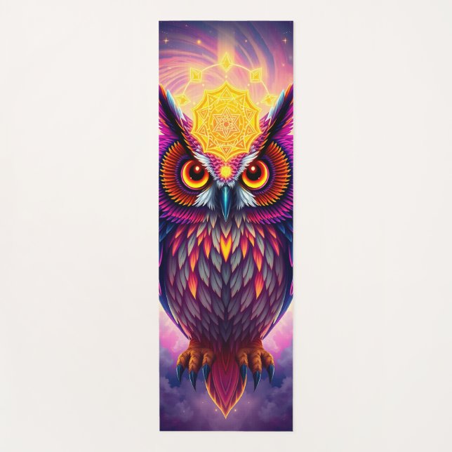Esterilla De Yoga Neon Owl Portrait: Psychedelic Swirl Art (Anverso)