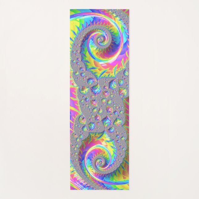 Esterilla De Yoga Neon Rainbow Spiral Fractal Resumen Arte Digital (Anverso)