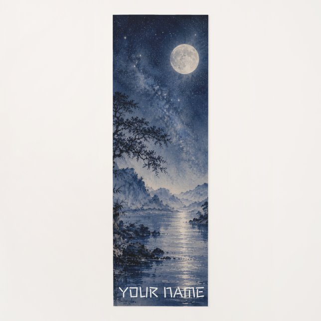 Esterilla De Yoga Noche índigo con luna plateada (Anverso)