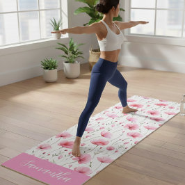 Esterilla De Yoga Nombre de flor silvestre de acuarela rosa