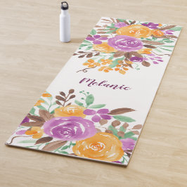 Esterilla De Yoga Nombre de la acuarela floral naranja púrpura moder