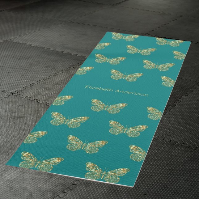 Esterilla De Yoga nombre de mariposas de oro verde verde azulado (Subido por el creador)