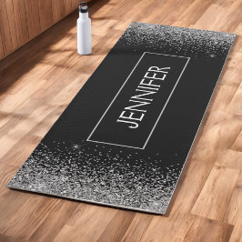 Esterilla De Yoga Nombre de monograma de brillo de glitter negro pla