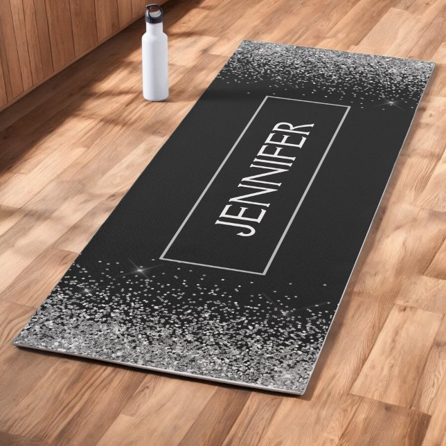 Esterilla De Yoga Nombre de monograma de brillo de glitter negro pla (Subido por el creador)