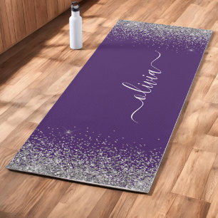 Esterilla De Yoga Nombre de monograma femenino con brillo plateado p