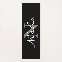 Esterilla De Yoga Nombre de monograma mínimo personalizado en blanco