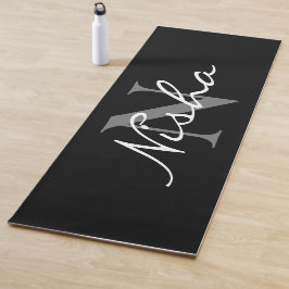 Esterilla De Yoga Nombre de monograma mínimo personalizado en blanco