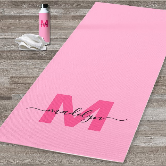 Esterilla De Yoga Nombre de Monograma Personalizado Rosa Fucsia para (Custom Girly Monogram Name Hot Pink Yoga Mat )