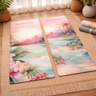 Esterilla De Yoga Nombre de Playa Tropical Rosa Personalizado