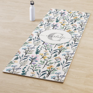 Esterilla De Yoga Nombre del monograma del patrón de flores silvestr