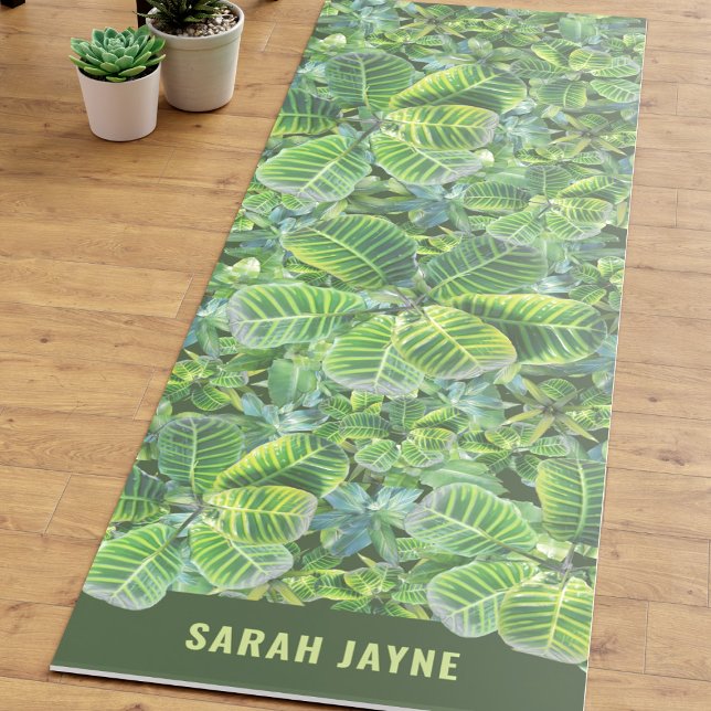 Esterilla De Yoga Nombre del patrón de planta tropical yoga verde ex (A tropical green leaf pattern yoga mat just for you. Add your name!)