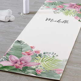 Esterilla De Yoga Nombre floral rosa personalizado