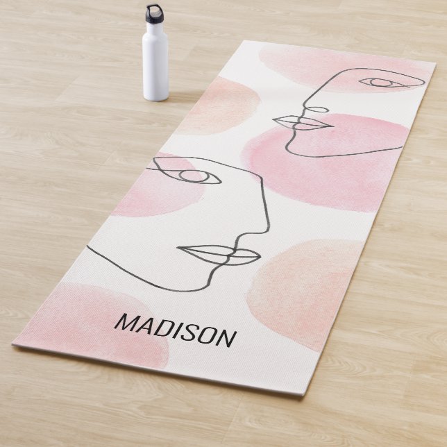 Esterilla De Yoga Nombre Línea de monograma Rostros de dibujo rosa (In situ)