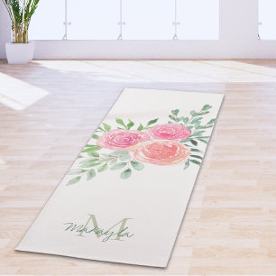 Esterilla De Yoga Nombre Monograma Floral Acuarela
