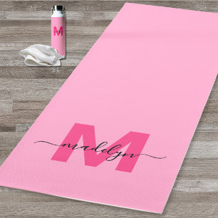 Esterilla De Yoga Nombre Monograma Personalizado Rosa Fucsia Femenin