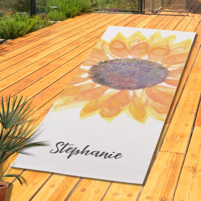 Esterilla De Yoga Nombre Monograma Watercolor Sunflower (Subido por el creador)