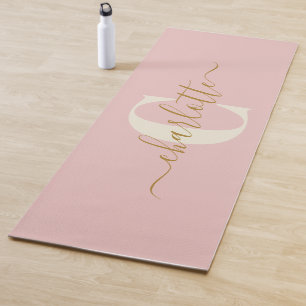Esterilla De Yoga Nombre Monogramado con Estilo Moderno Rosa Beige 