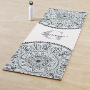 Esterilla De Yoga Nombre personalizado Armonía floral Gris Monotone 