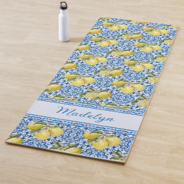 Esterilla De Yoga Nombre Personalizado Baldosa Azul Mediterráneo Lim