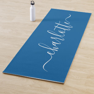 Esterilla De Yoga Nombre Personalizado Chic Caligrafía Azul Océano