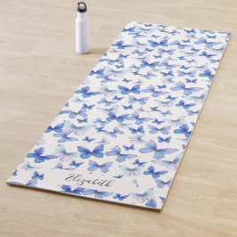 Esterilla De Yoga Nombre personalizado de las mariposas Girly Blue P