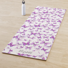 Esterilla De Yoga Nombre personalizado de las mariposas Girly Purple