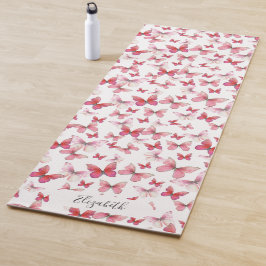 Esterilla De Yoga Nombre personalizado de las mariposas rojas Girly