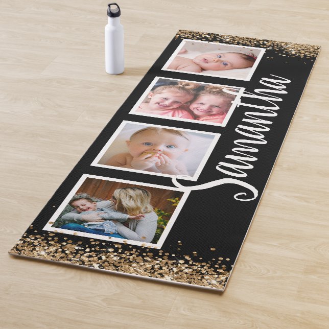 Esterilla De Yoga Nombre personalizado del collage de fotos de oro n (In situ)