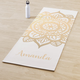 Esterilla De Yoga Nombre personalizado dorado manala blanco
