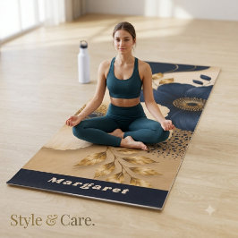 Esterilla De Yoga Nombre personalizado en floral botánico azul marin