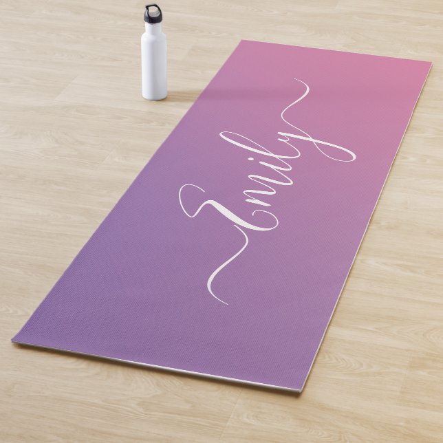 Esterilla De Yoga Nombre Personalizado Guión Elegante Swirls Ombre G (In situ)