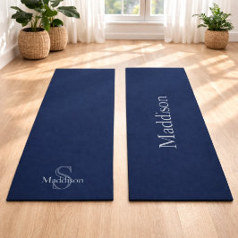 Esterilla De Yoga Nombre Personalizado Monograma Azul Marino Negro