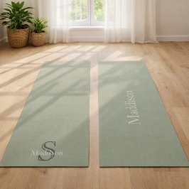 Esterilla De Yoga Nombre Personalizado Monograma Verde Oliva Negro