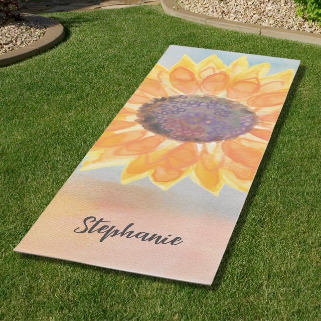 Esterilla De Yoga Nombre personalizado Sunflower acuarela (Subido por el creador)