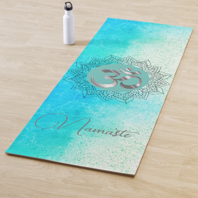 Esterilla De Yoga OM Namaste Lotus Mandala en turquesa abrumado (In situ)