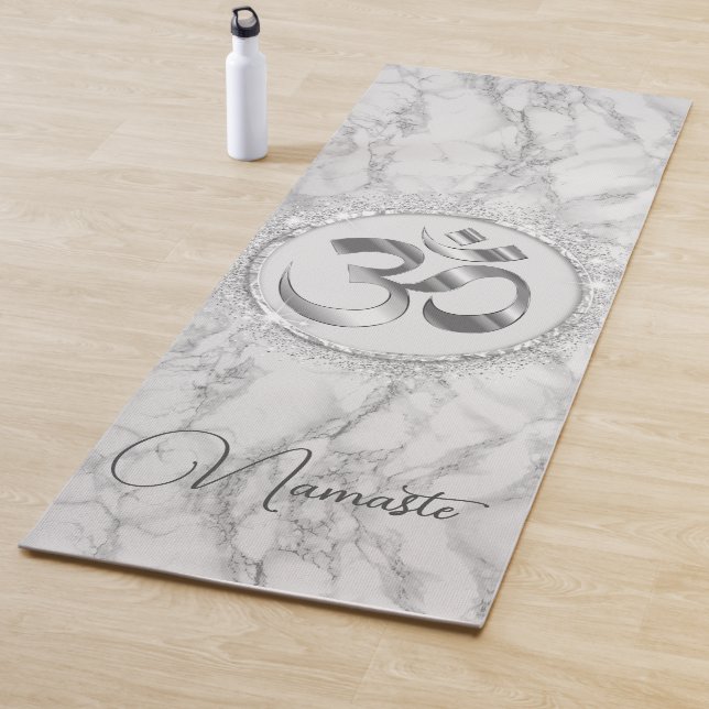 Esterilla De Yoga OM Namaste Silver Marble Purpurina Elegant (In situ)