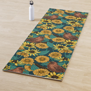 Esterilla De Yoga Ondas y flores en azul oscuro
