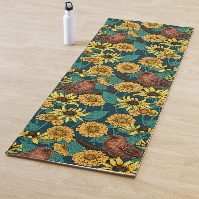 Esterilla De Yoga Ondas y flores en azul oscuro (In situ)