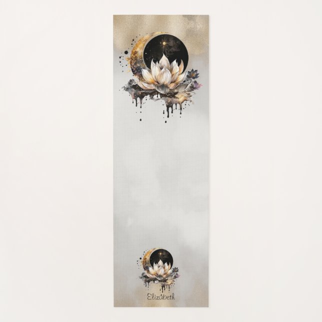 Esterilla De Yoga Oro Celestial Sol,Luna Loto Crema Dorada (Anverso)