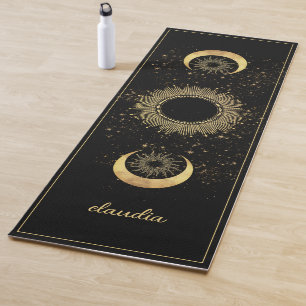 Esterilla De Yoga Oro Celestial Sol Negro Fase Lunar Personalizada 