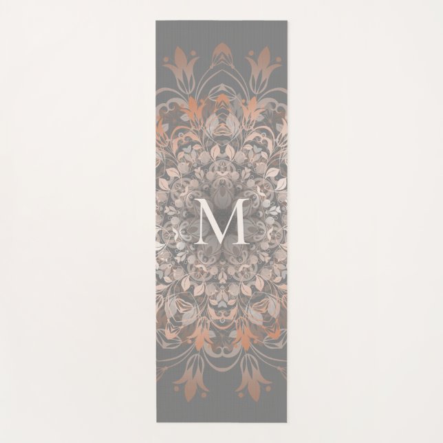 Esterilla De Yoga Oro Gris Y Rosa | Monograma Mandala (Anverso)