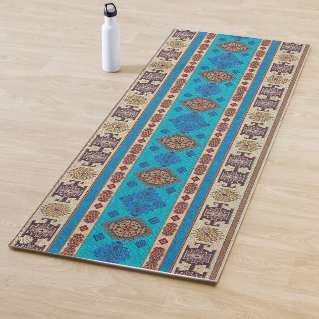 Esterilla De Yoga Otomano turco azul antiguo oriental Kilim Rug (In situ)