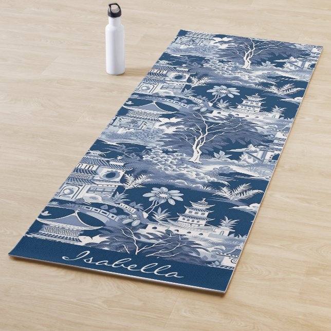 Esterilla De Yoga Paisaje de estilo asiático Chinoiserie Blanco azul (In situ)
