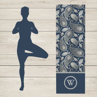 Esterilla De Yoga Paisley en Azul Marino con Estilo Vintage Monogram