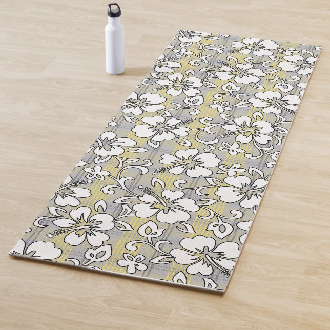 Esterilla De Yoga Palaka Pareau Hawaiian Check Hibiscus - Gray (In situ)