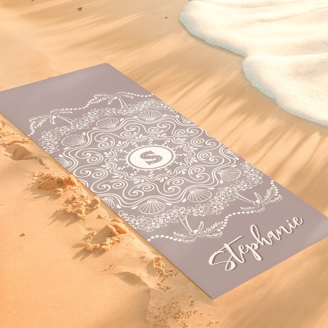 Esterilla De Yoga Palm Tree Seashell Mandala Monogram Lavender Beach (Subido por el creador)