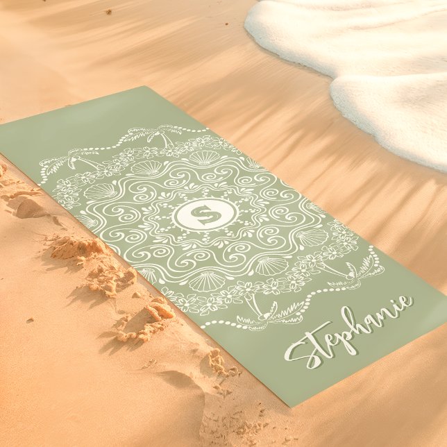 Esterilla De Yoga Palm Tree Seashell Mandala Monogram Sage Beach (Subido por el creador)