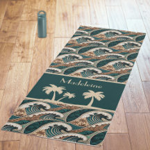 Palm Trees Polynesian Waves Vintage Beach Monogram