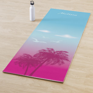 Esterilla De Yoga Palmeras rosadas Escena tropical de verano y nombr
